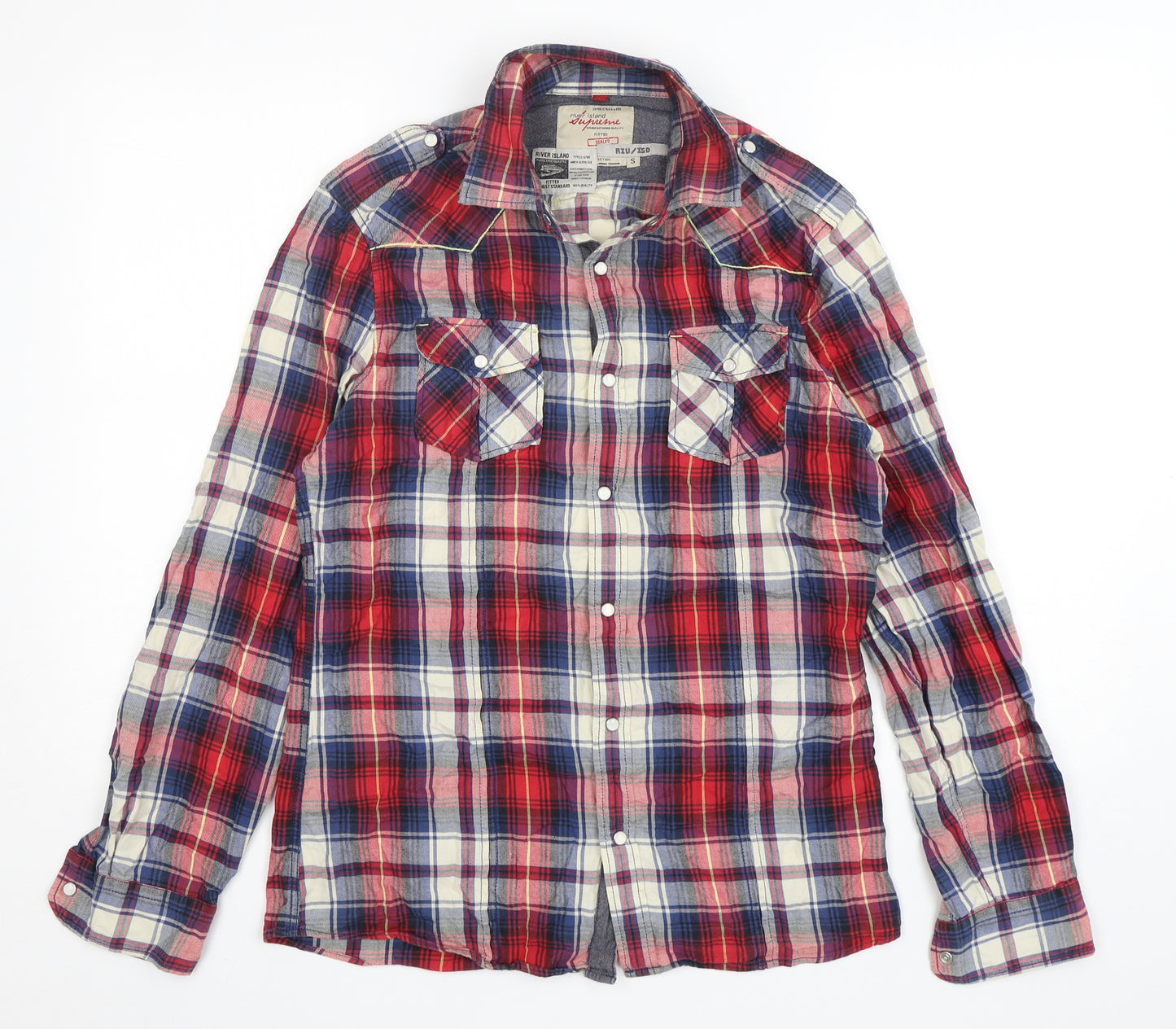River Island  Womens Multicoloured Plaid Cotton Basic Button-Up Size S Collared