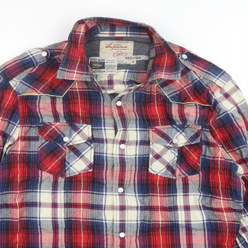 River Island  Womens Multicoloured Plaid Cotton Basic Button-Up Size S Collared