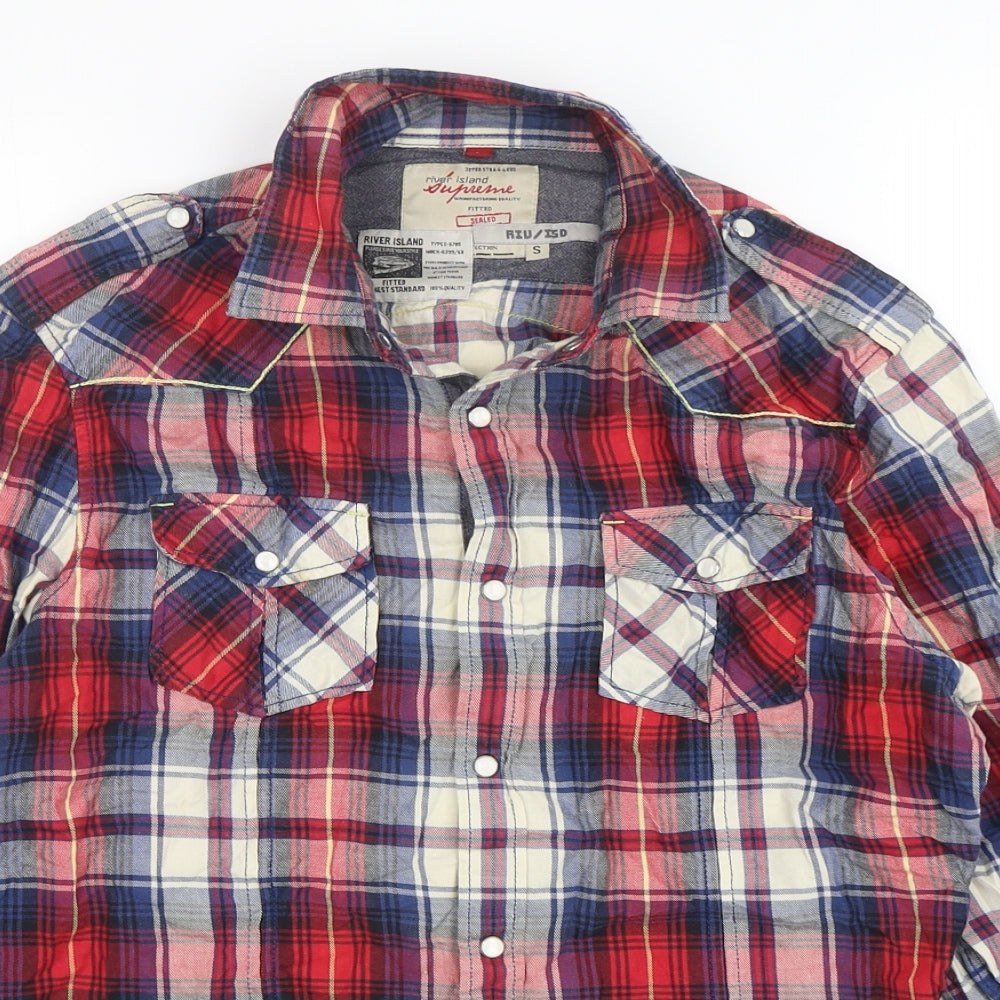 River Island  Womens Multicoloured Plaid Cotton Basic Button-Up Size S Collared