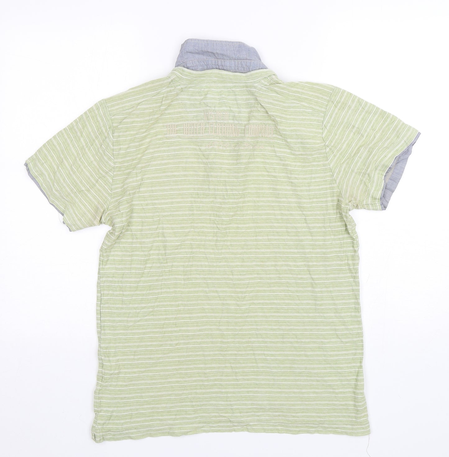 No Excess Mens Green Striped Cotton  Polo Size M Collared Pullover