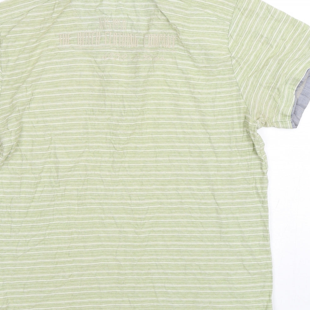 No Excess Mens Green Striped Cotton  Polo Size M Collared Pullover