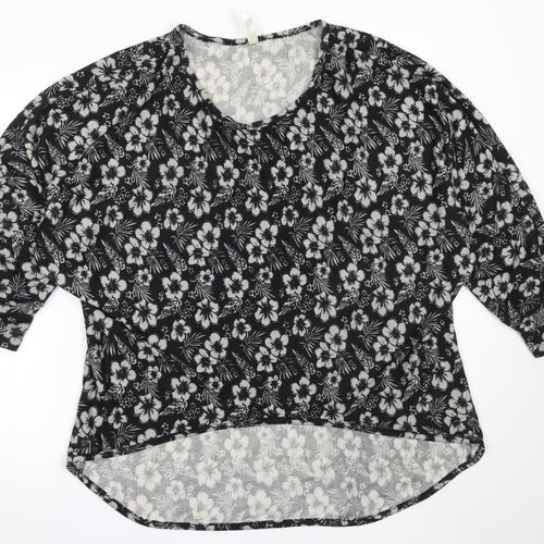 Stella Womens Black Round Neck Floral Polyester Pullover Jumper Size 16