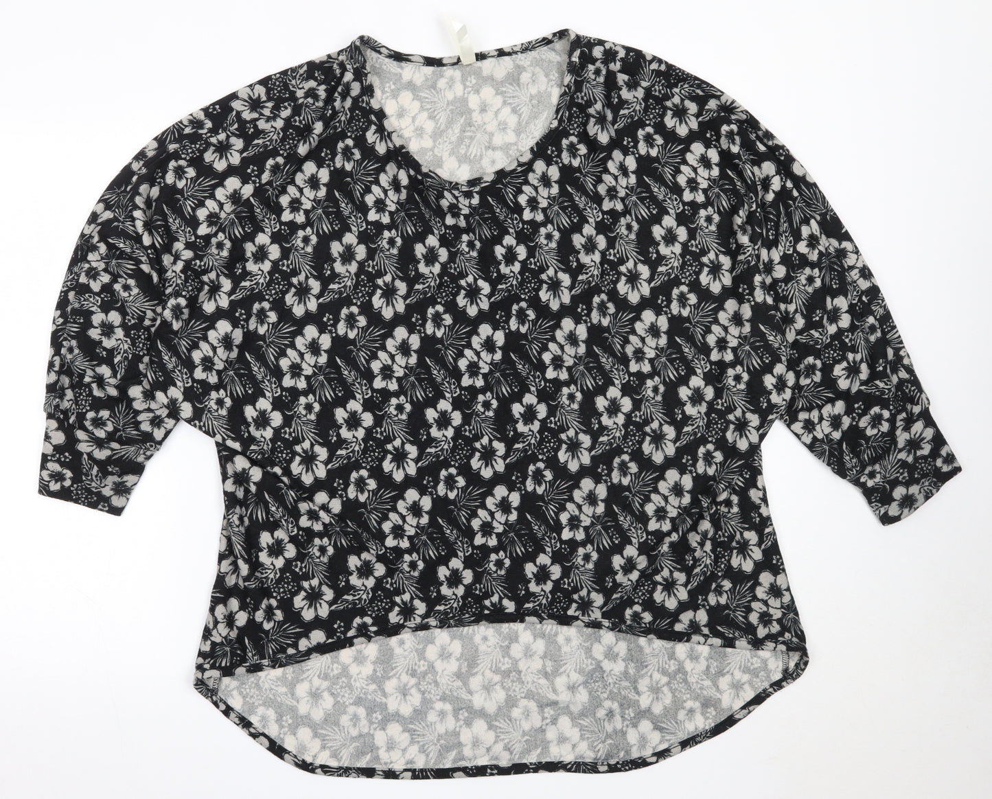 Stella Womens Black Round Neck Floral Polyester Pullover Jumper Size 16