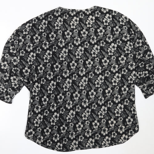 Stella Womens Black Round Neck Floral Polyester Pullover Jumper Size 16