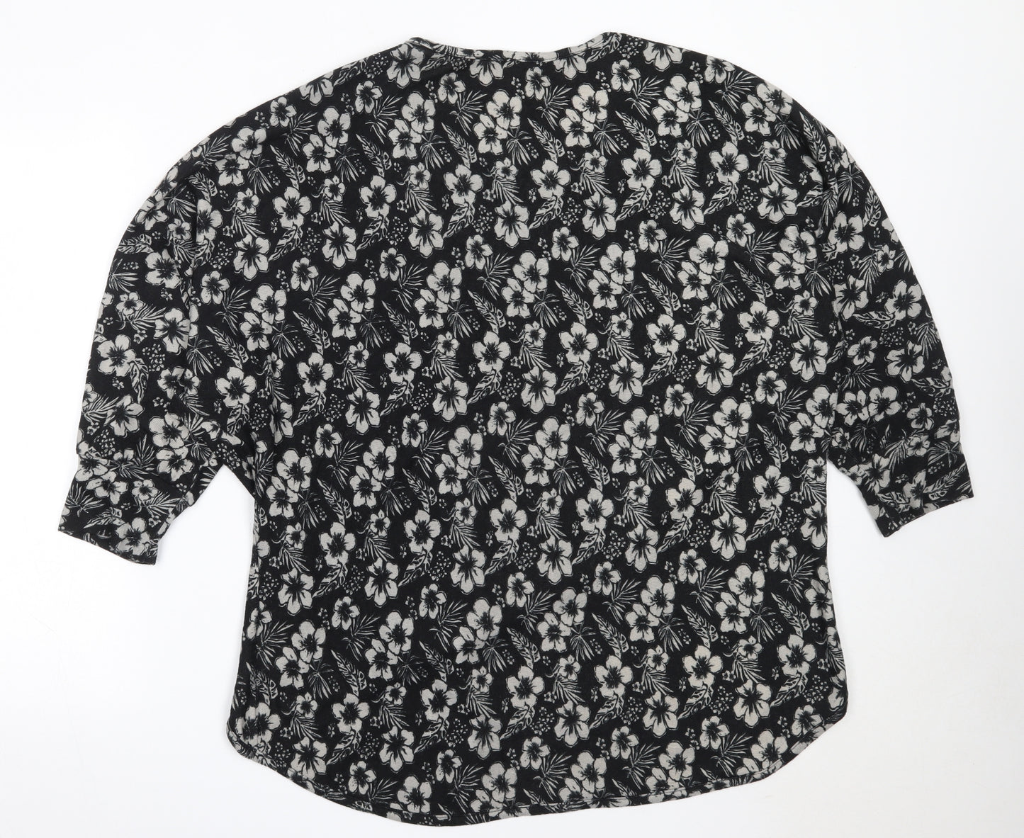 Stella Womens Black Round Neck Floral Polyester Pullover Jumper Size 16