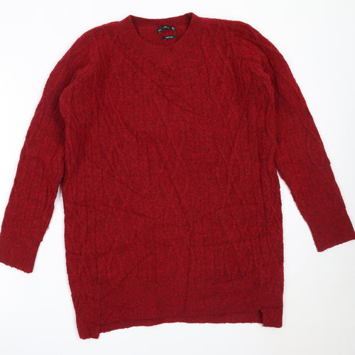 Zara Womens Red Round Neck  Acrylic Pullover Jumper Size M