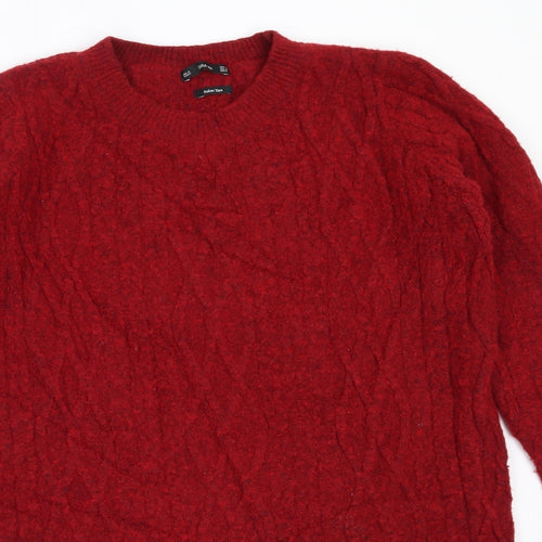 Zara Womens Red Round Neck  Acrylic Pullover Jumper Size M