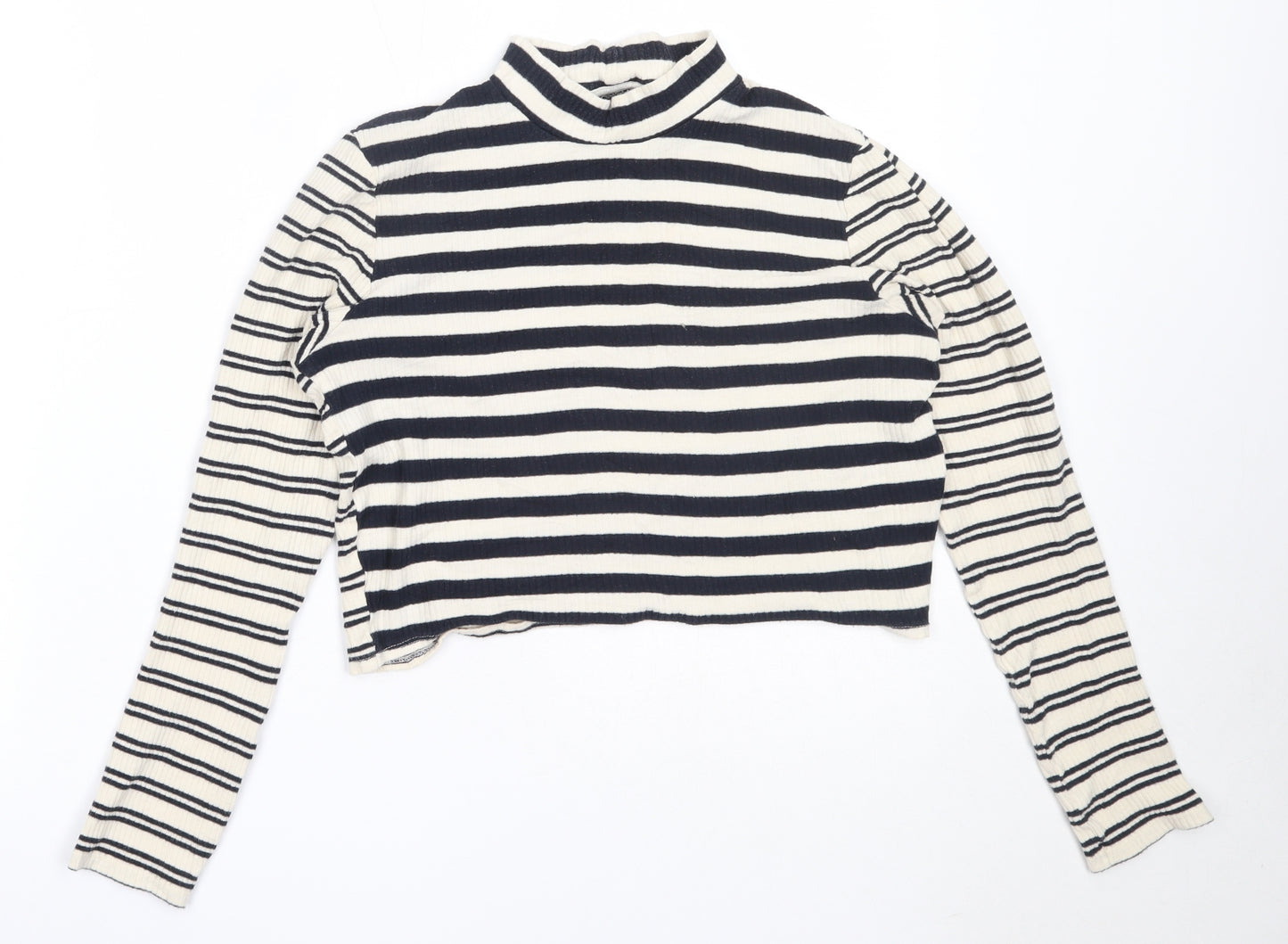 Topshop Womens Ivory High Neck Striped Cotton Pullover Jumper Size 14