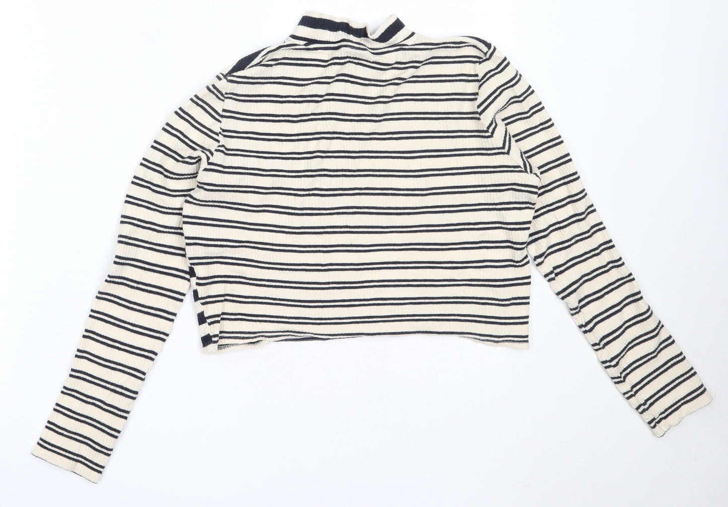 Topshop Womens Ivory High Neck Striped Cotton Pullover Jumper Size 14