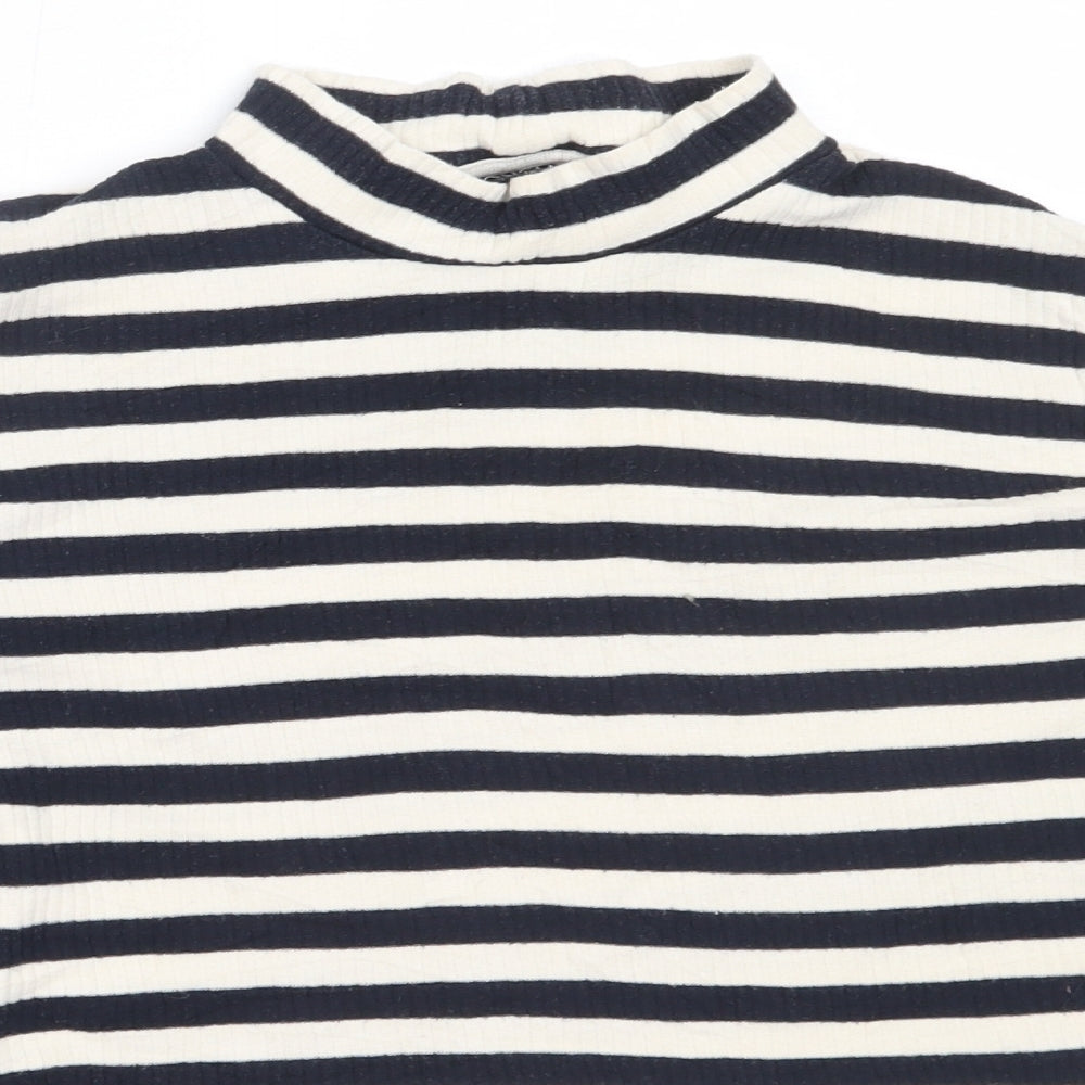Topshop Womens Ivory High Neck Striped Cotton Pullover Jumper Size 14