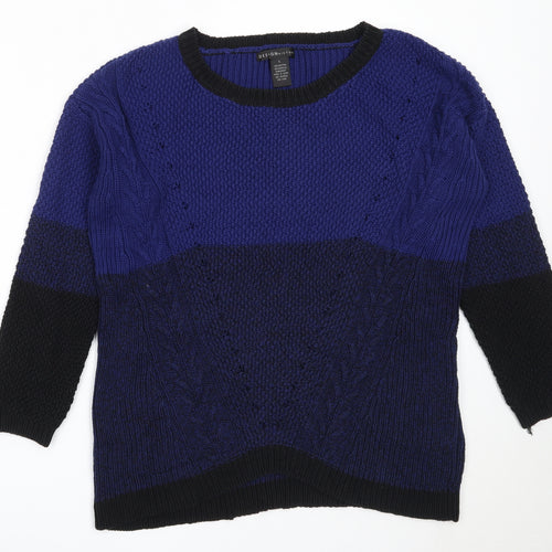 Design History Womens Blue Round Neck  Cotton Pullover Jumper Size L