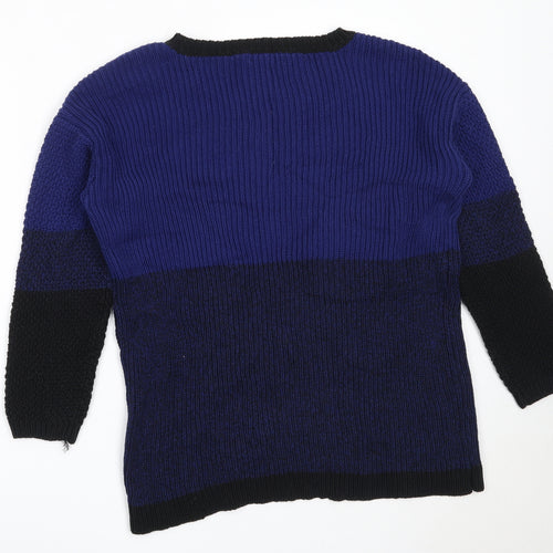 Design History Womens Blue Round Neck  Cotton Pullover Jumper Size L