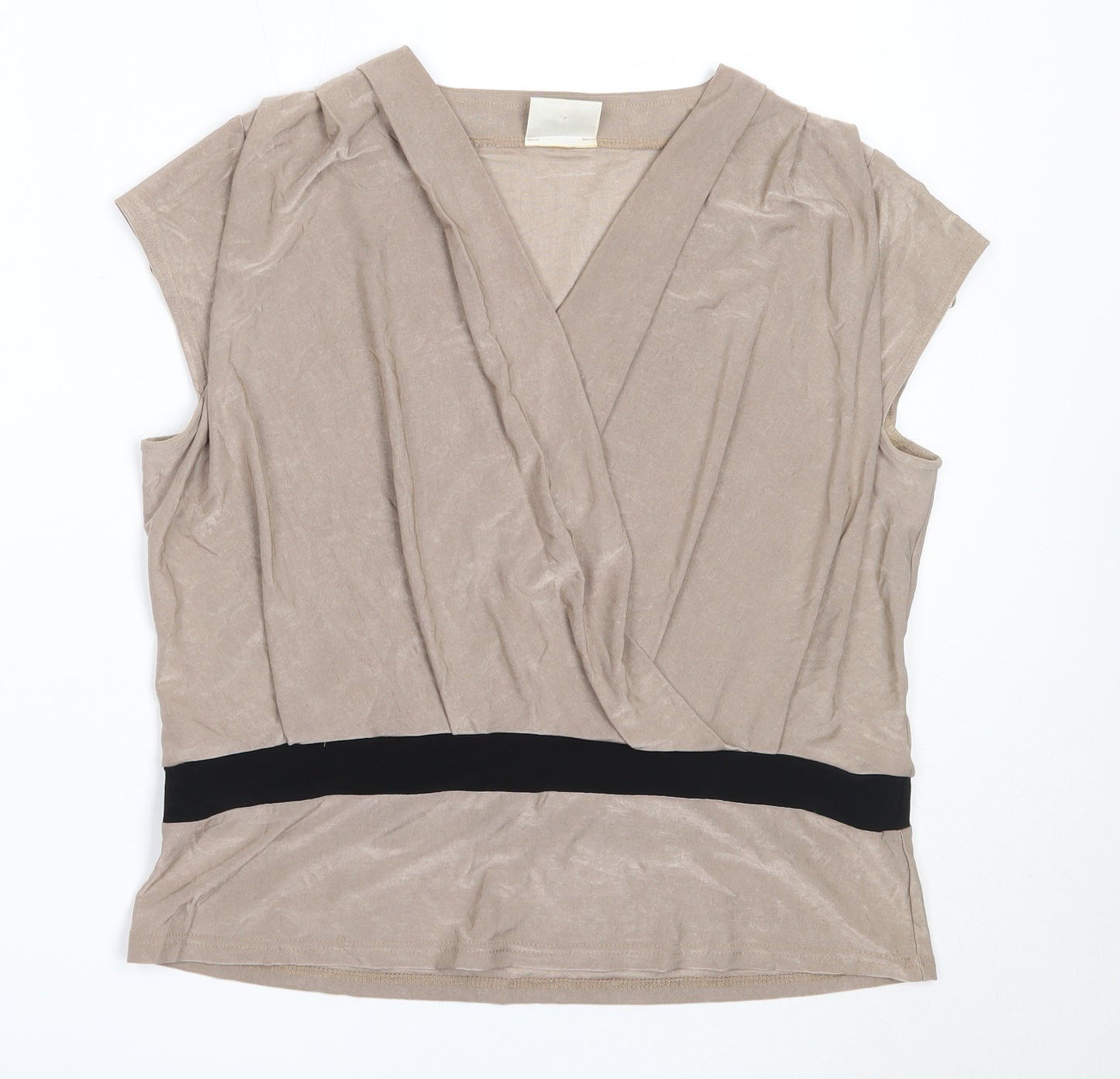 Minuet Womens Beige  Acetate Basic Blouse Size 14 V-Neck