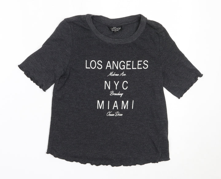 Topshop Womens Grey Polyester Basic T-Shirt Size 4 Round Neck