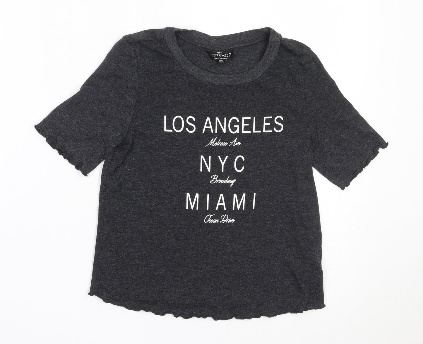 Topshop Womens Grey  Polyester Basic T-Shirt Size 4 Round Neck