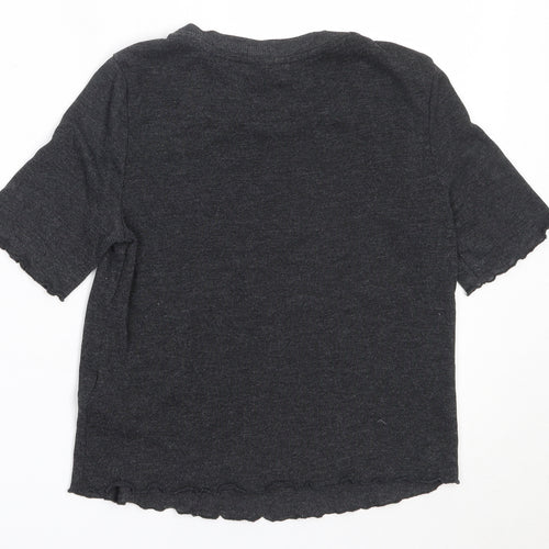 Topshop Womens Grey  Polyester Basic T-Shirt Size 4 Round Neck