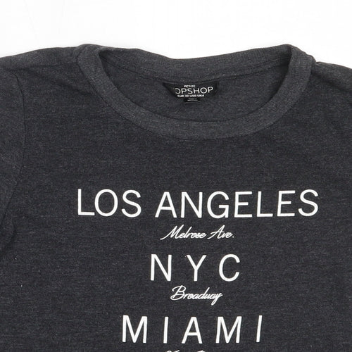 Topshop Womens Grey  Polyester Basic T-Shirt Size 4 Round Neck