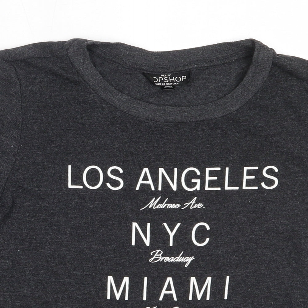 Topshop Womens Grey  Polyester Basic T-Shirt Size 4 Round Neck
