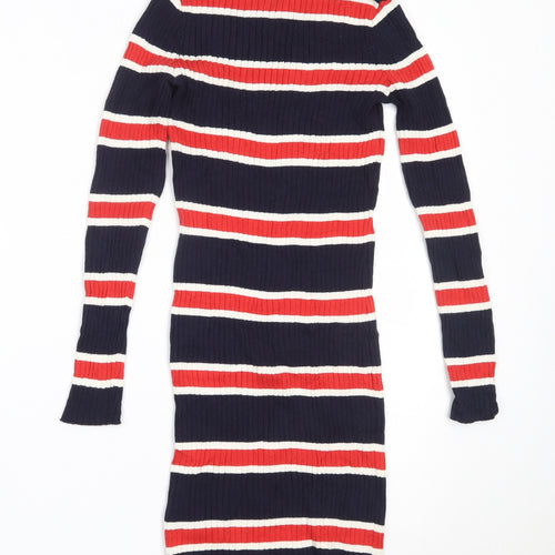 H&M Womens Blue Striped Cotton Bodycon  Size 38  Round Neck