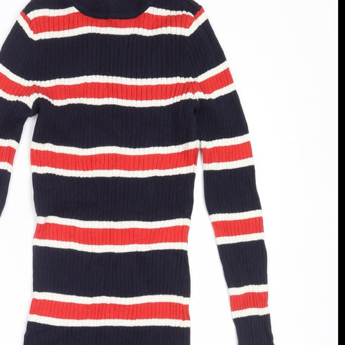 H&M Womens Blue Striped Cotton Bodycon  Size 38  Round Neck