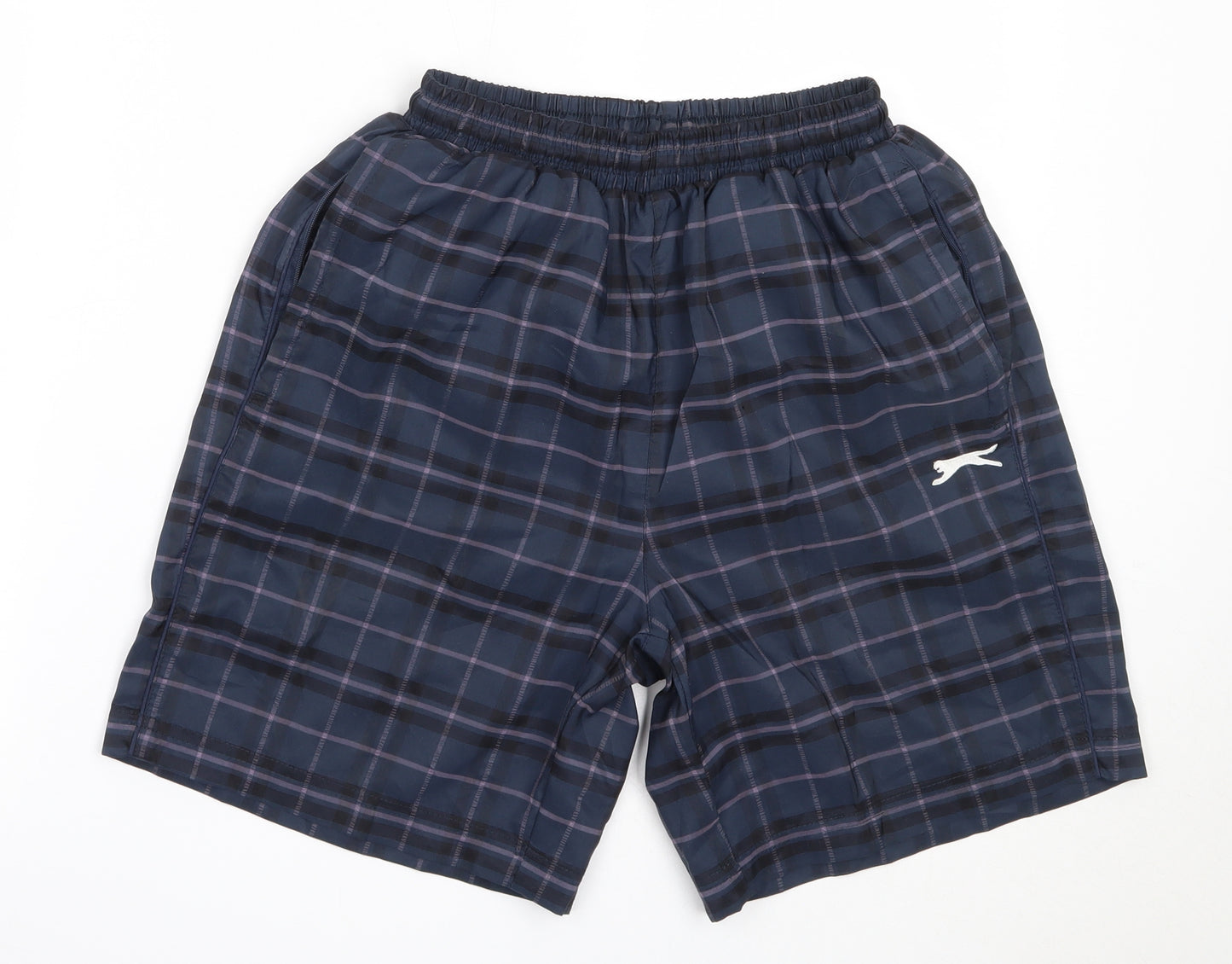 Slazenger Mens Blue Plaid Polyester Bermuda Shorts Size S  Regular