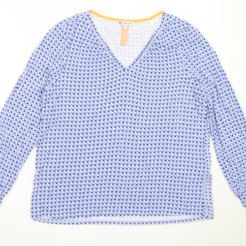 Street One Womens Blue Geometric Viscose Basic T-Shirt Size 14 V-Neck
