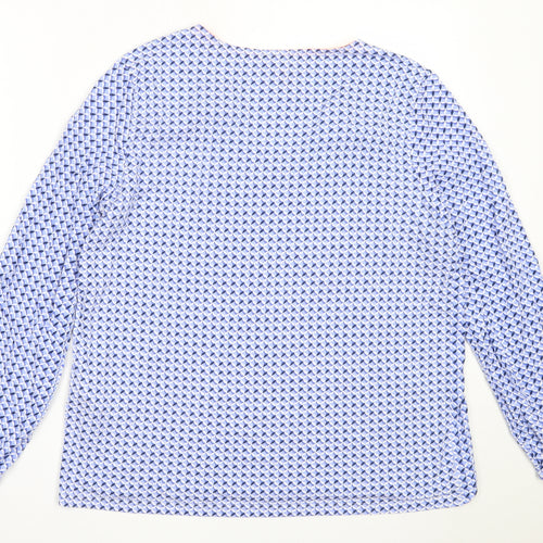 Street One Womens Blue Geometric Viscose Basic T-Shirt Size 14 V-Neck