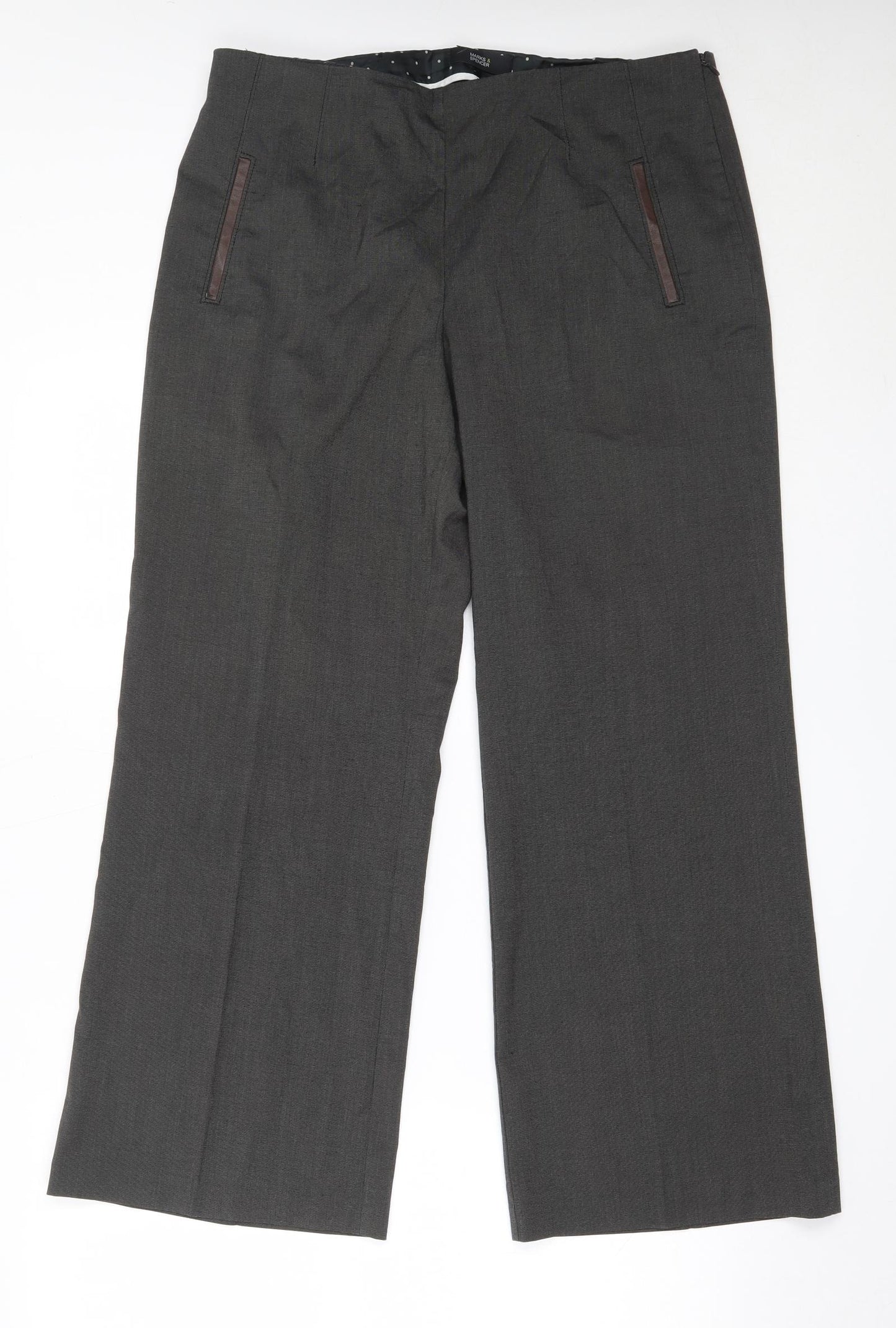 Marks and Spencer Womens Grey  Polyester Trousers  Size 14 L28 in Regular