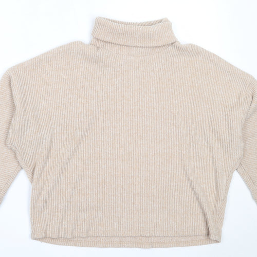 F&F Womens Beige Roll Neck  Polyester Pullover Jumper Size 14