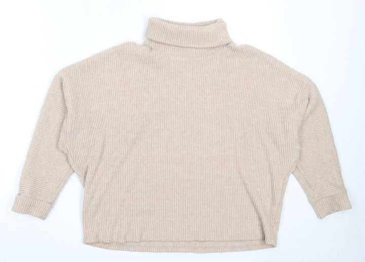 F&F Womens Beige Roll Neck Polyester Pullover Jumper Size 14