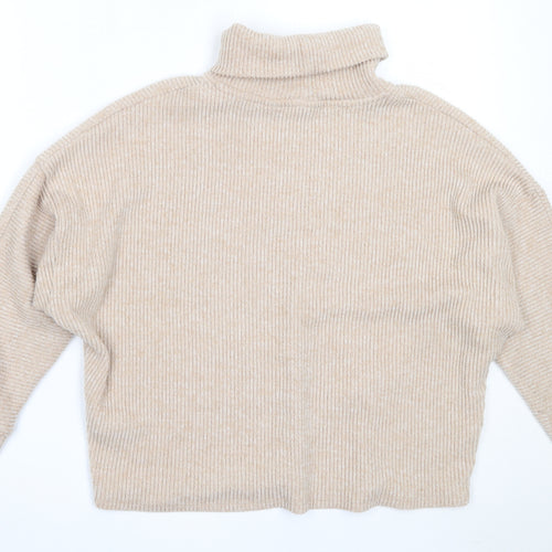 F&F Womens Beige Roll Neck  Polyester Pullover Jumper Size 14