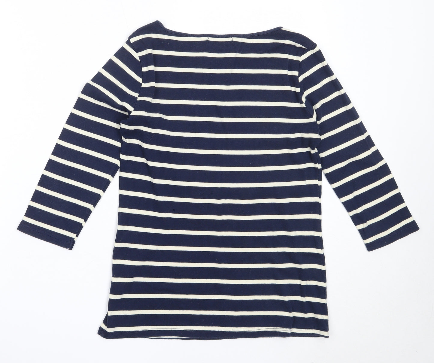 Zara Womens Blue Striped Cotton Basic T-Shirt Size L Round Neck