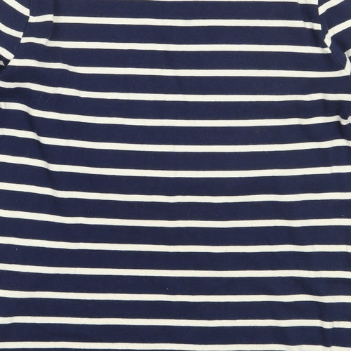 Zara Womens Blue Striped Cotton Basic T-Shirt Size L Round Neck