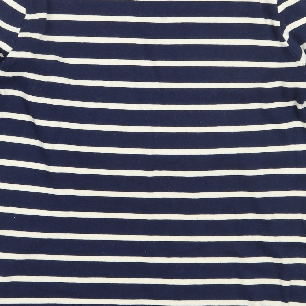 Zara Womens Blue Striped Cotton Basic T-Shirt Size L Round Neck
