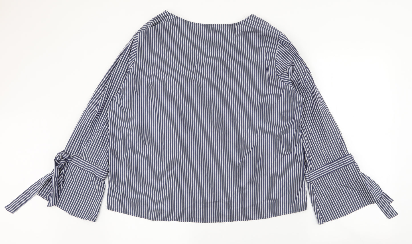 Marks and Spencer Womens Blue Striped Cotton Basic Blouse Size 18 V-Neck