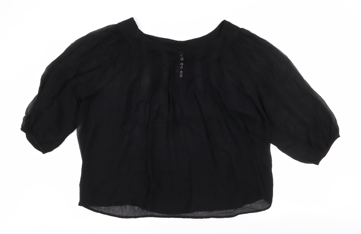 NEXT Womens Black  Polyester Basic Blouse Size 16 Scoop Neck