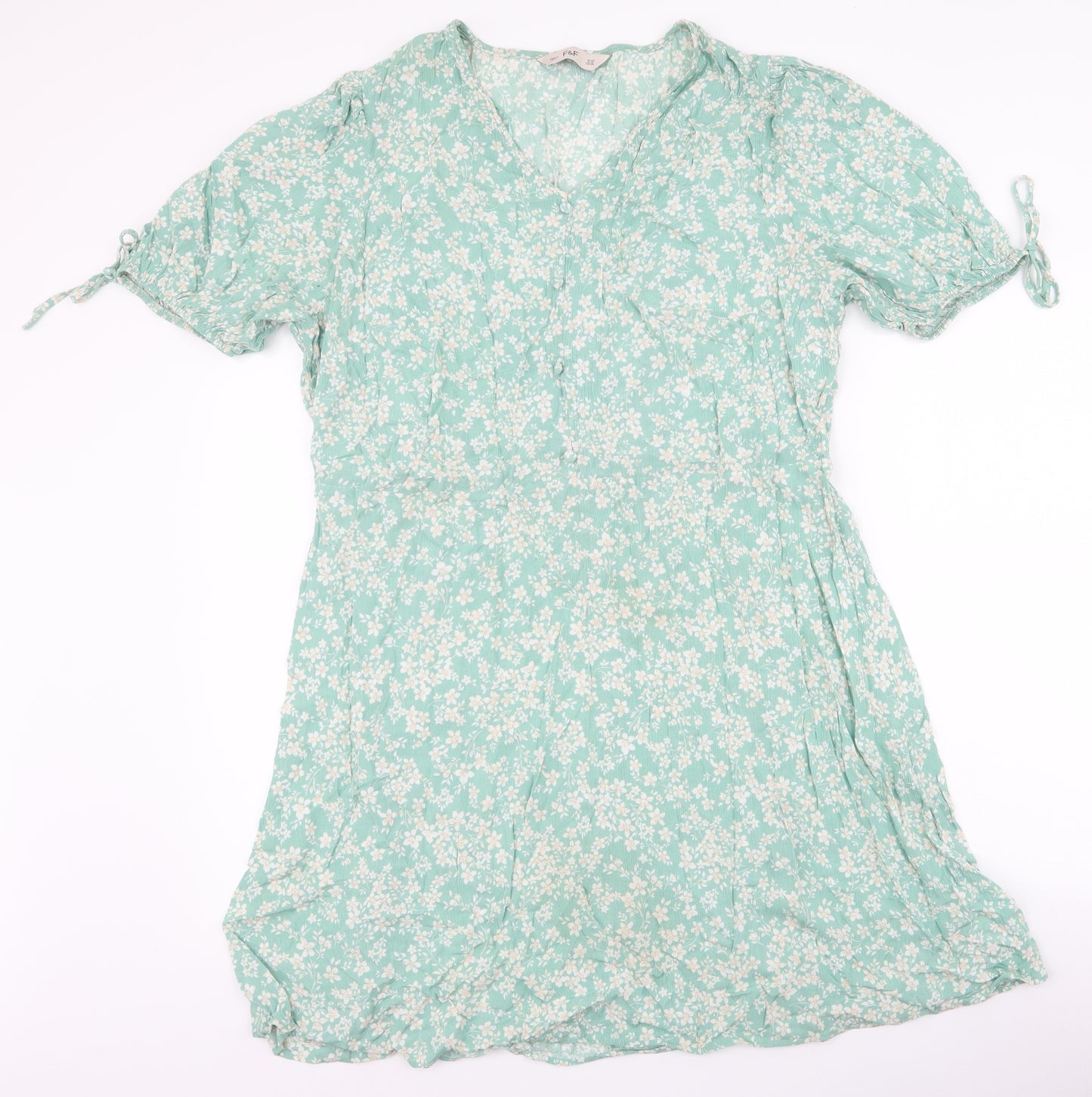 F&F Womens Green Floral Viscose A-Line  Size 20  Round Neck Pullover