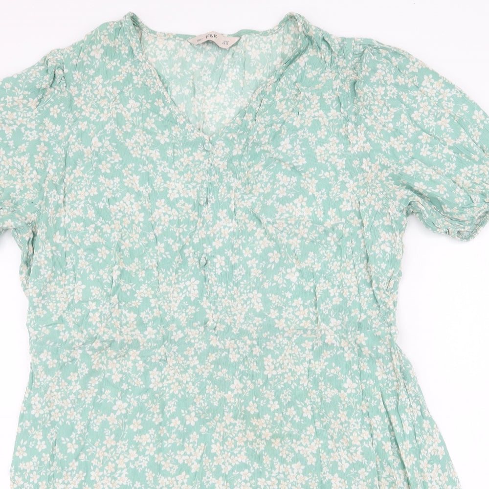 F&F Womens Green Floral Viscose A-Line  Size 20  Round Neck Pullover