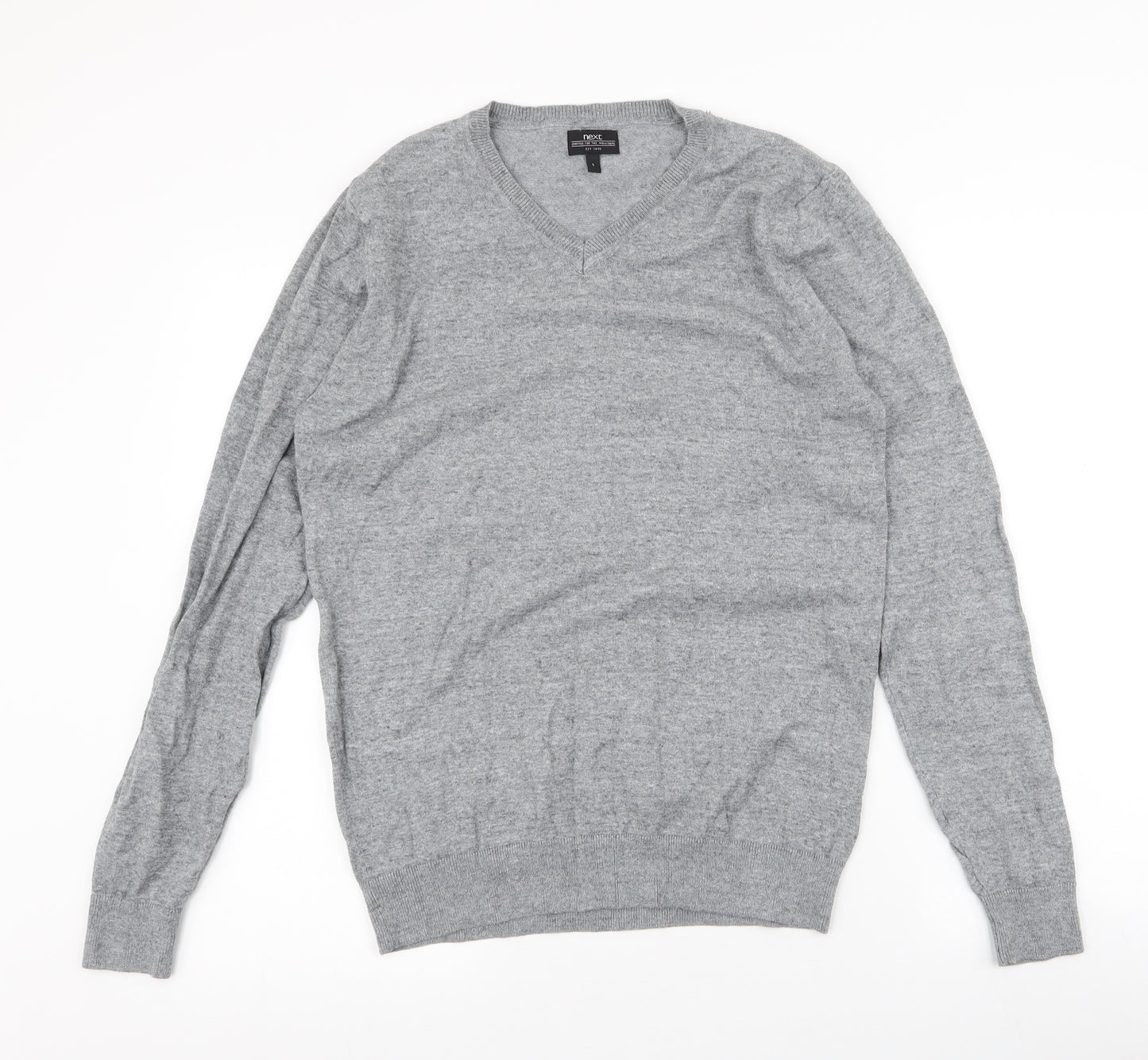 NEXT Mens Grey V-Neck  Cotton Pullover Jumper Size S