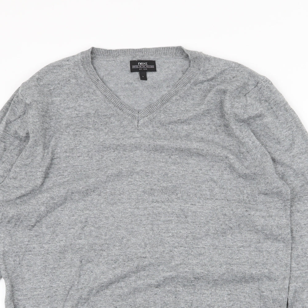 NEXT Mens Grey V-Neck  Cotton Pullover Jumper Size S