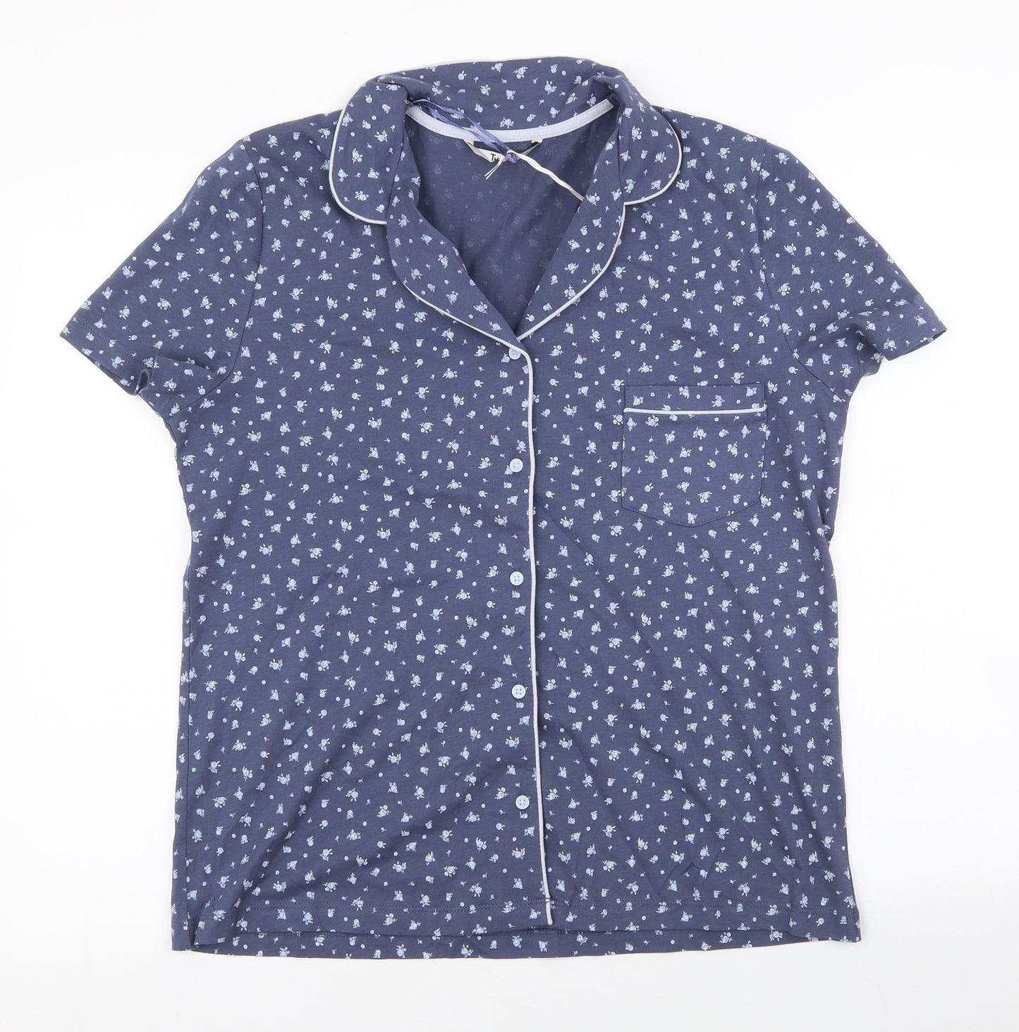 TU Womens Blue Floral 100% Cotton  Pyjama Top Size 14  Button