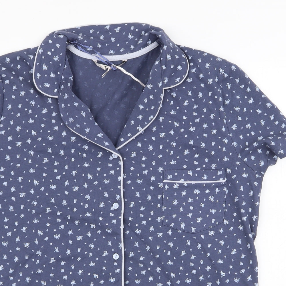 TU Womens Blue Floral 100% Cotton  Pyjama Top Size 14  Button