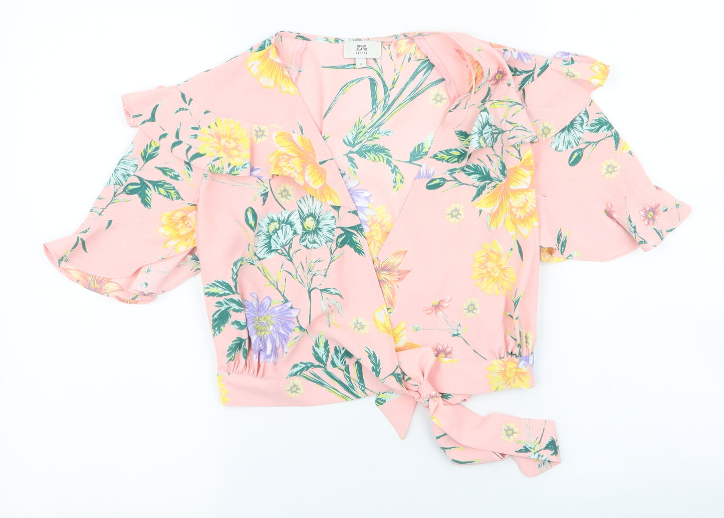RIVER ISLAND  Womens Pink Floral Polyester Wrap Blouse Size 8 V-Neck