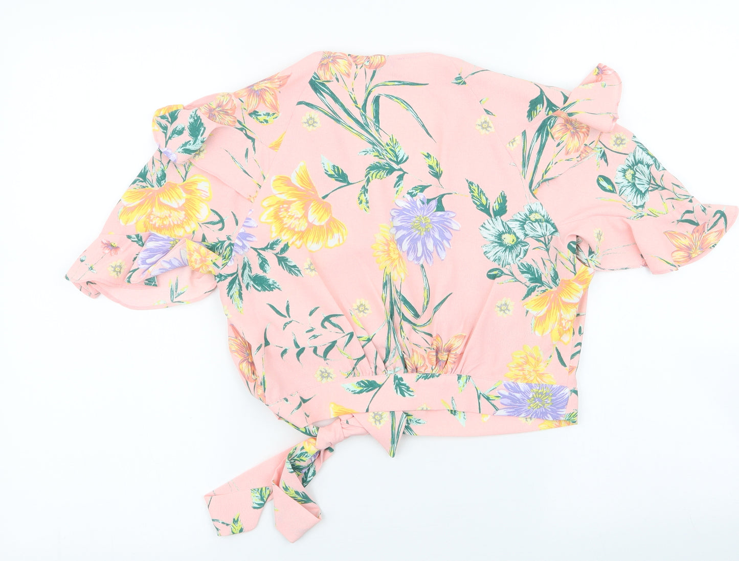 RIVER ISLAND  Womens Pink Floral Polyester Wrap Blouse Size 8 V-Neck