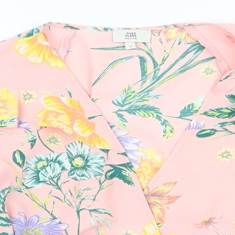 RIVER ISLAND  Womens Pink Floral Polyester Wrap Blouse Size 8 V-Neck