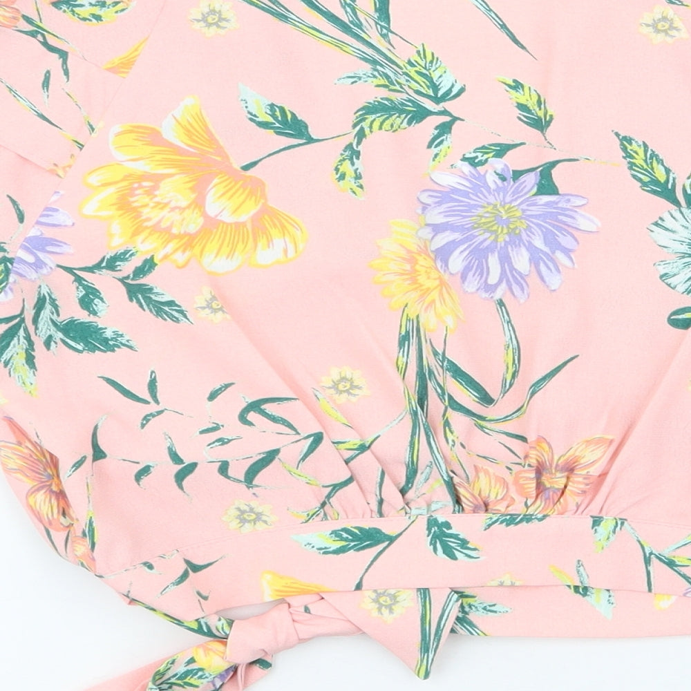RIVER ISLAND  Womens Pink Floral Polyester Wrap Blouse Size 8 V-Neck