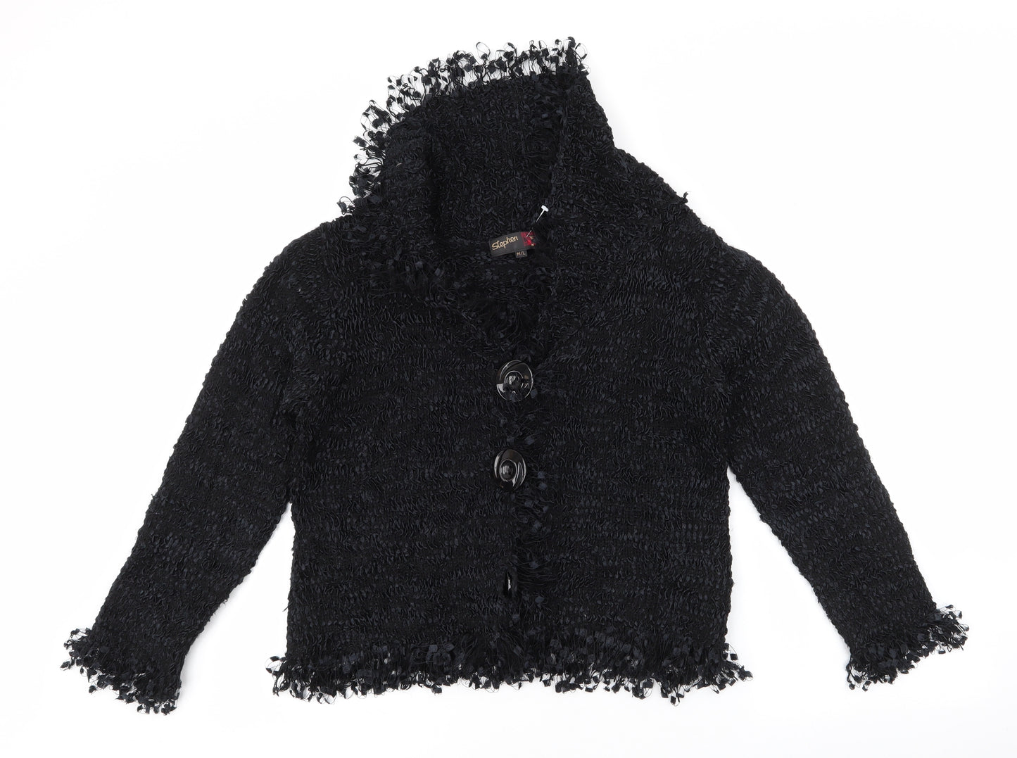 stephen Womens Black Collared  Acrylic Cardigan Jumper Size M