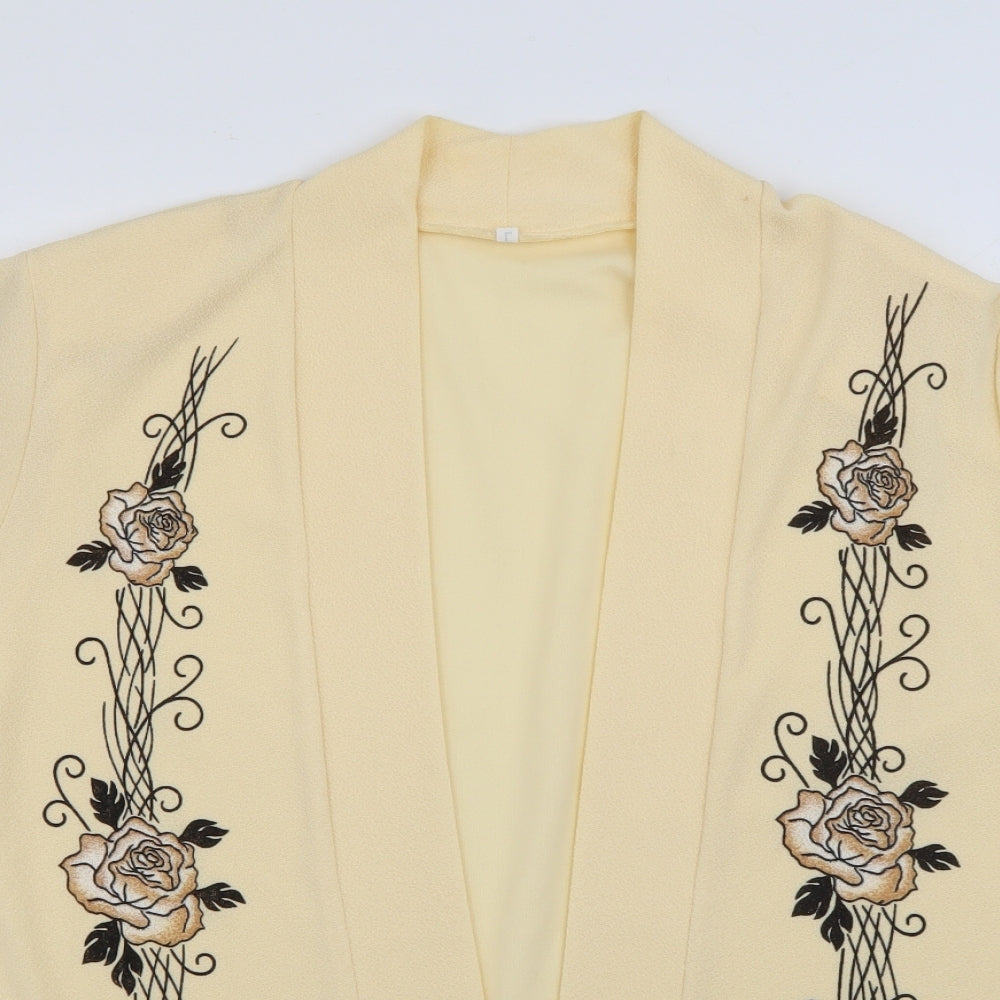 Preworn Womens Yellow V-Neck  Polyester Cardigan Jumper Size L   - Rose Detail