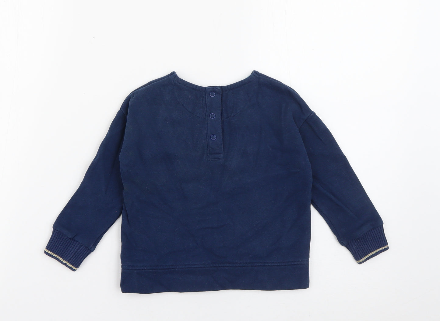 Marks and Spencer Baby Blue  Cotton Pullover Jumper Size 18-24 Months  Snap - Reindeer Christmas Embroidery