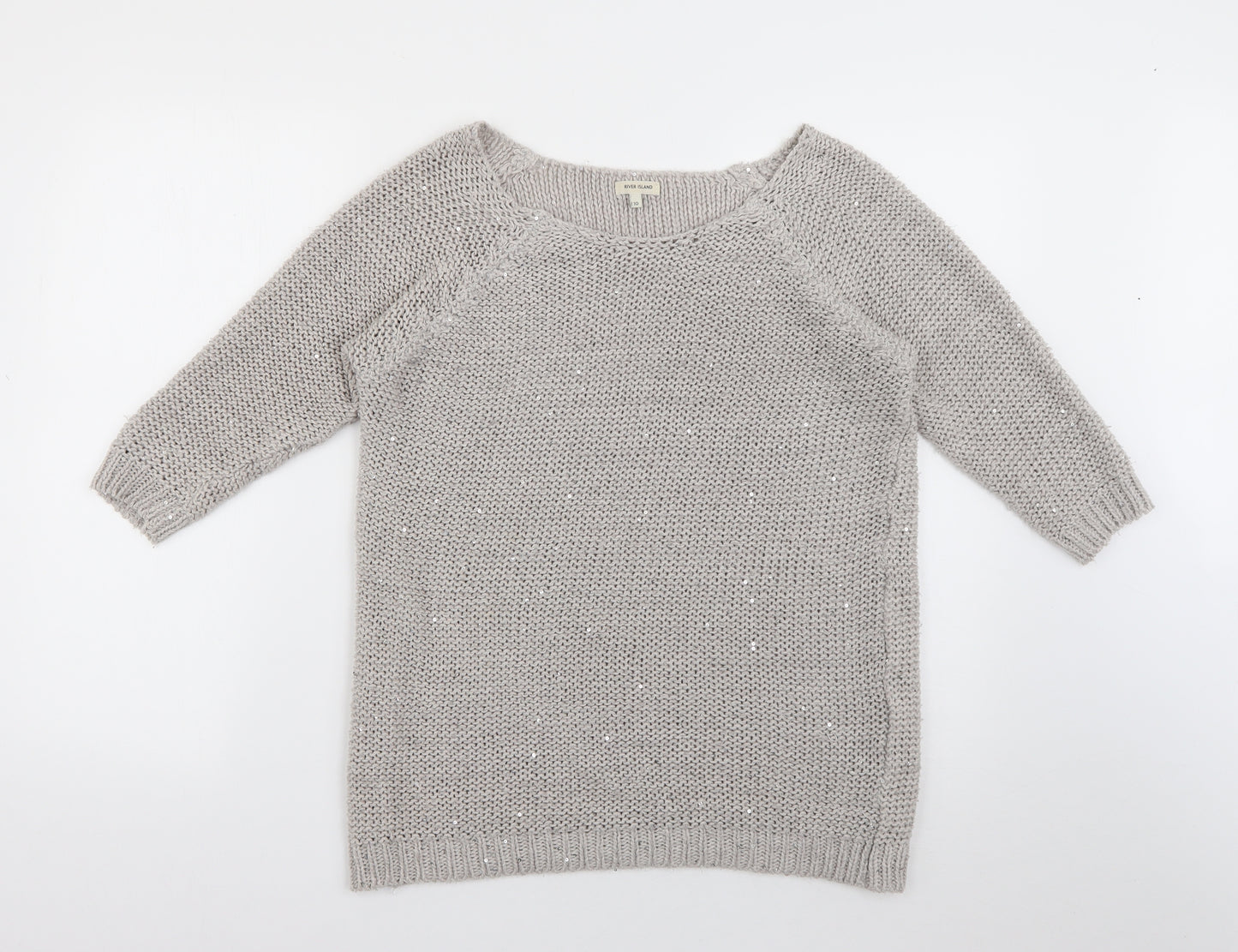 River Island Womens Grey Round Neck  Acrylic Pullover Jumper Size 10